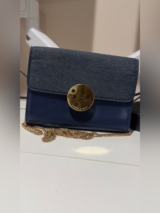 Charles & Keith Handbags - Charles & Keith Denim-Trim Navy Crossbody with Gold Hardware